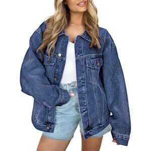 AUTOMET Women's Oversized Jeans Jacket, Classic Button Down Denim Jacket